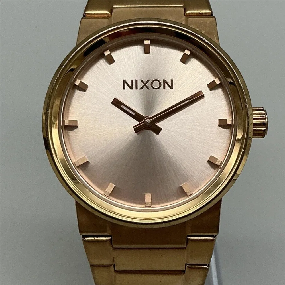 Nixon Cannon Mens Watch 39mm Rose Gold Tone Stainless New Battery 7.25